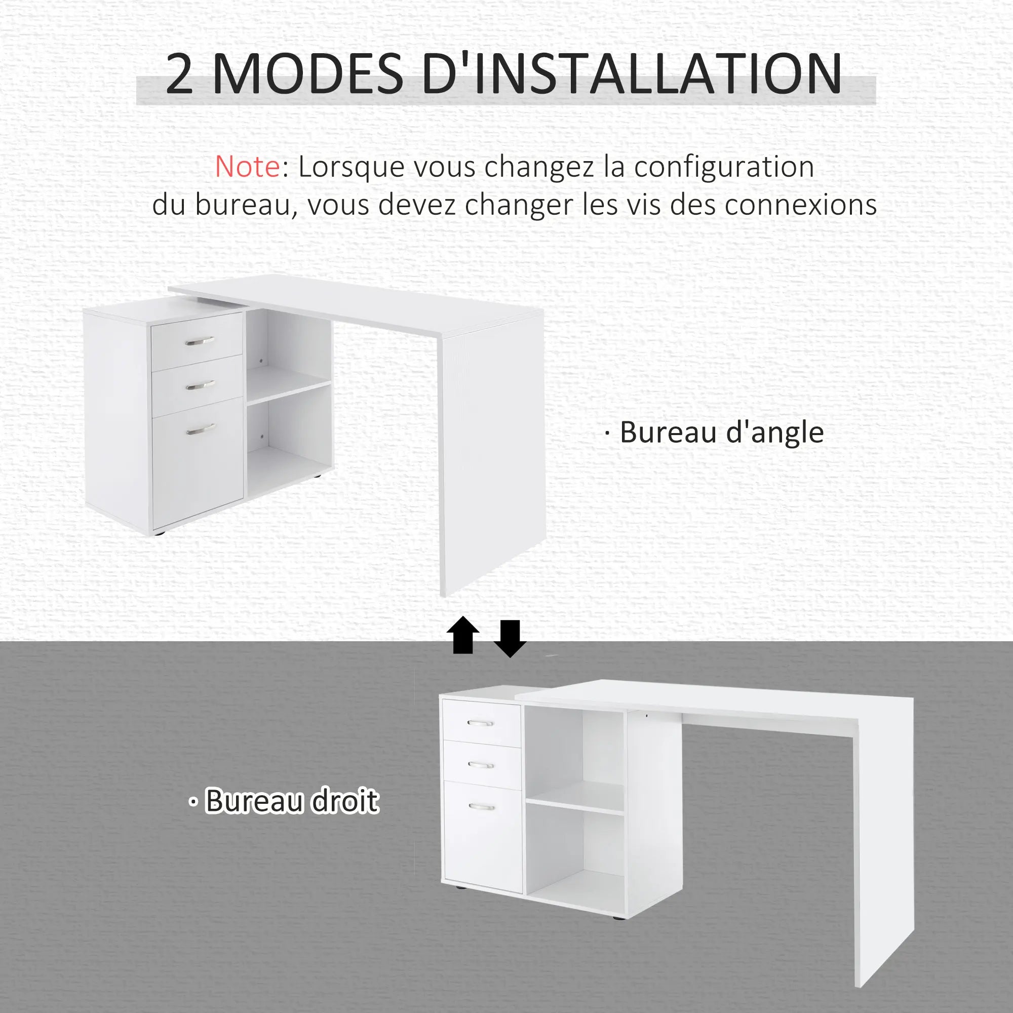 Bureau droit réversible blanc et moderne