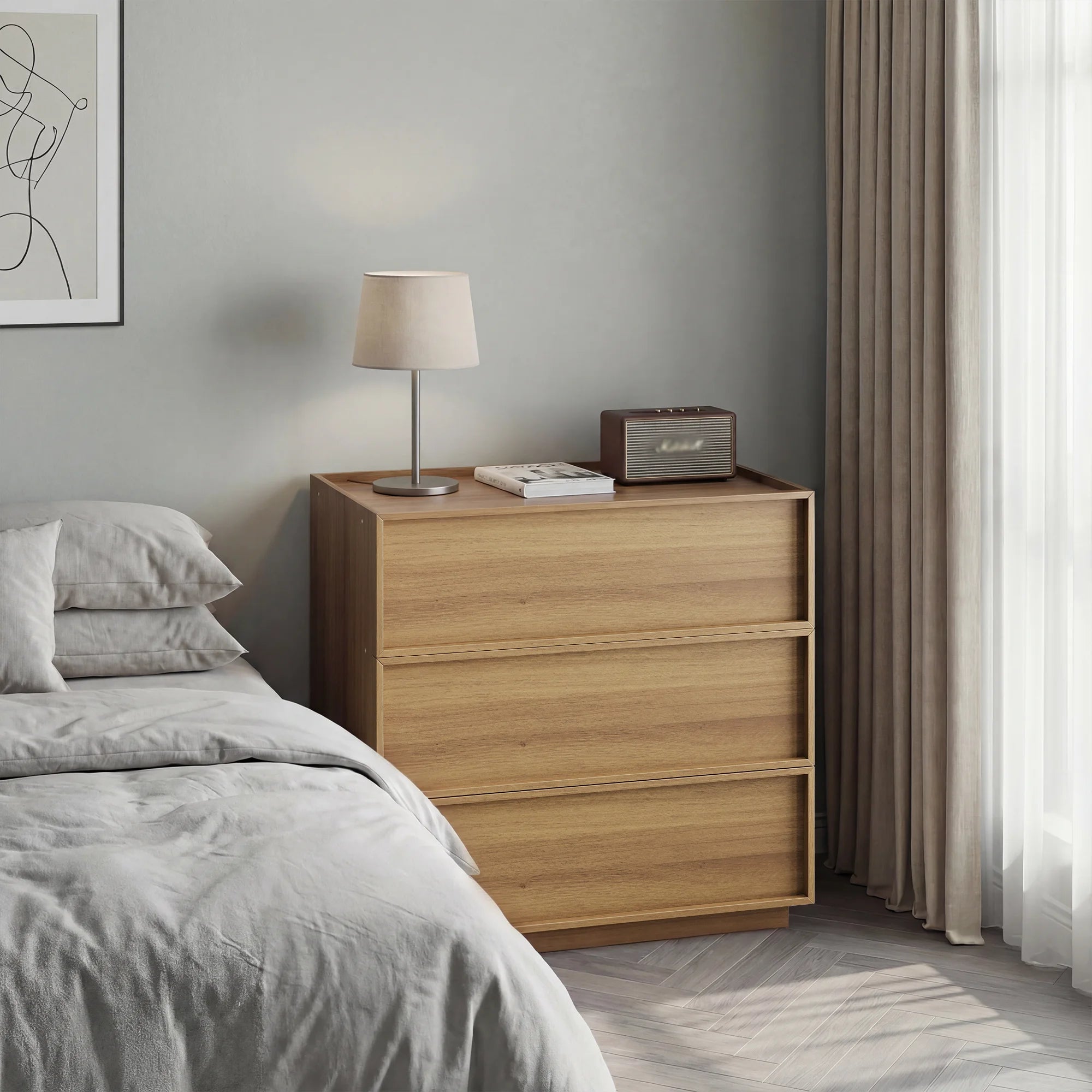 Commode minimaliste moderne à 3 tiroirs en bois