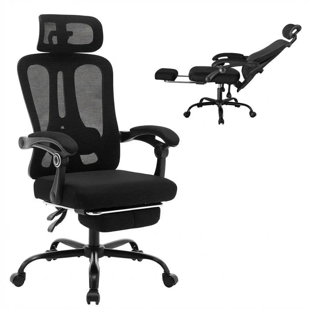 Chaise de bureau ergonomique en tissu avec dossier haut et inclinable