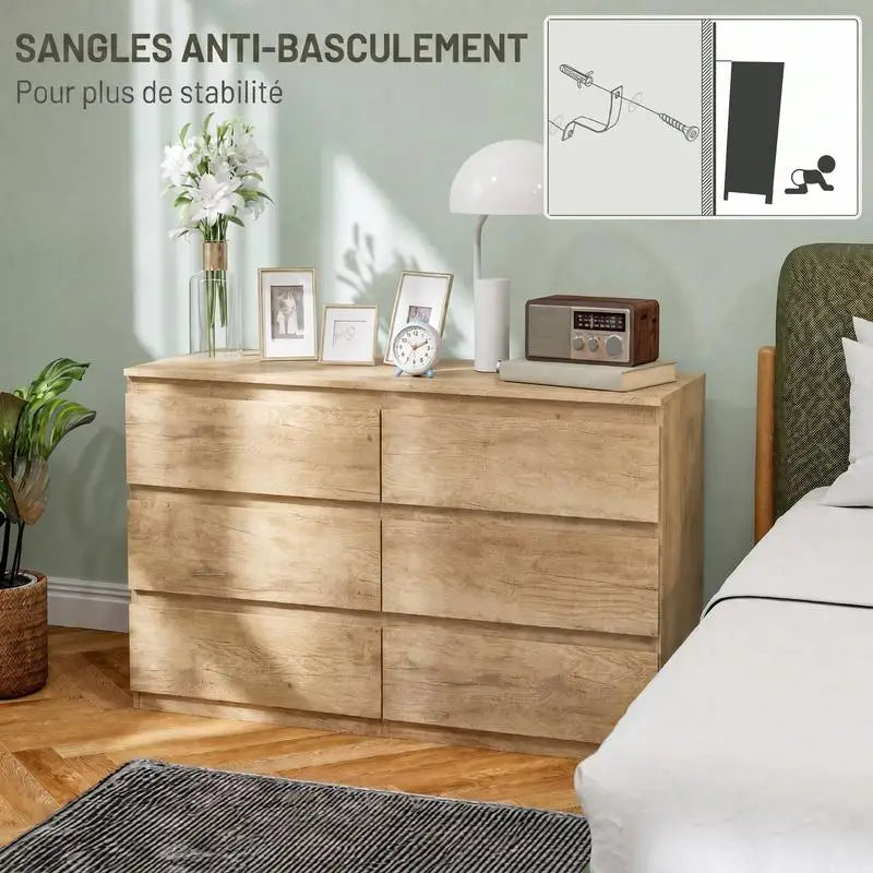 Commode a 6 tiroirs de rangement sans poignées minimaliste