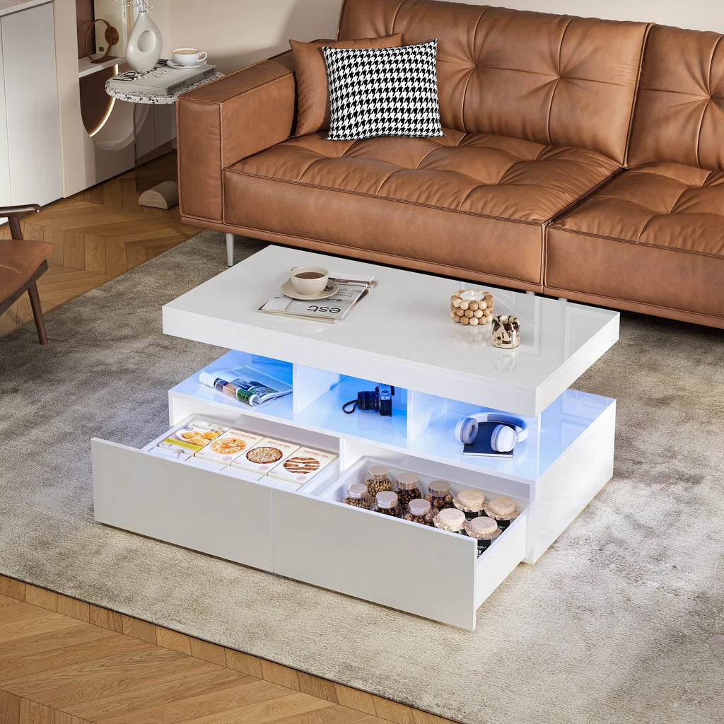 Table basse brillante avec éclairage LED