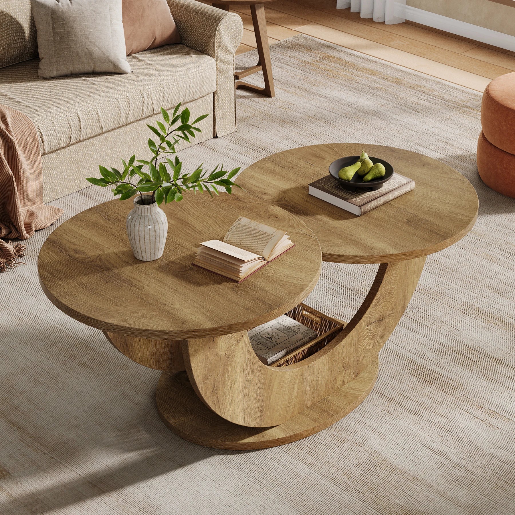 Table basse ronde rustique en bois