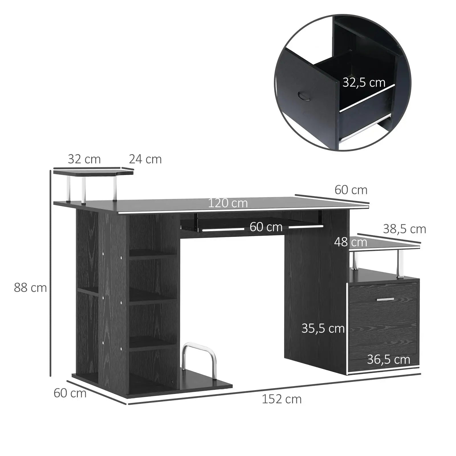 Bureau de travail noir avec rangement en bois