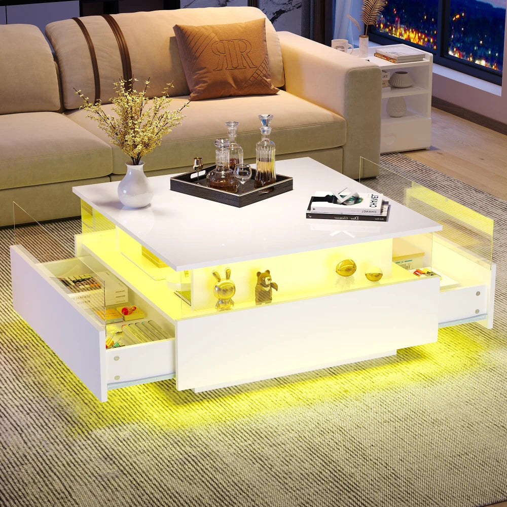 Table basse moderne en verre avec LED