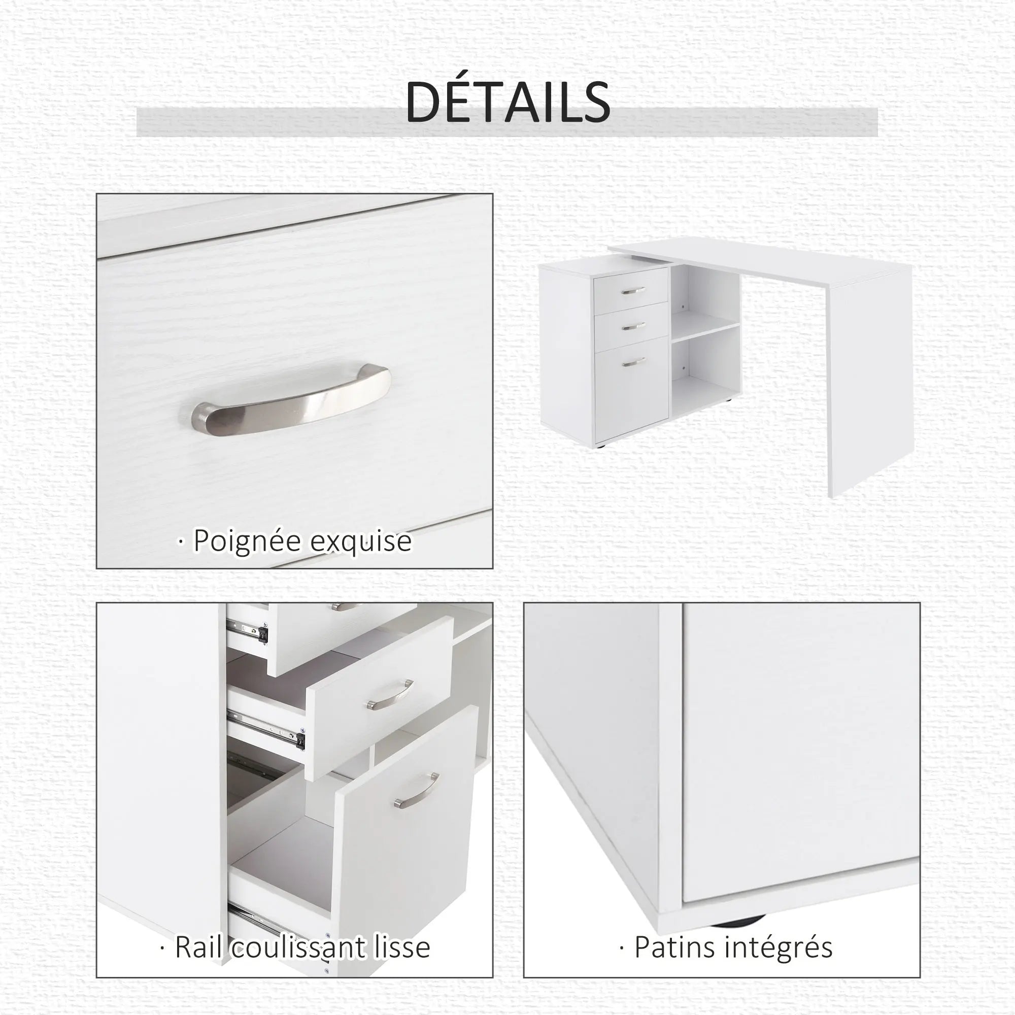 Bureau droit réversible blanc et moderne