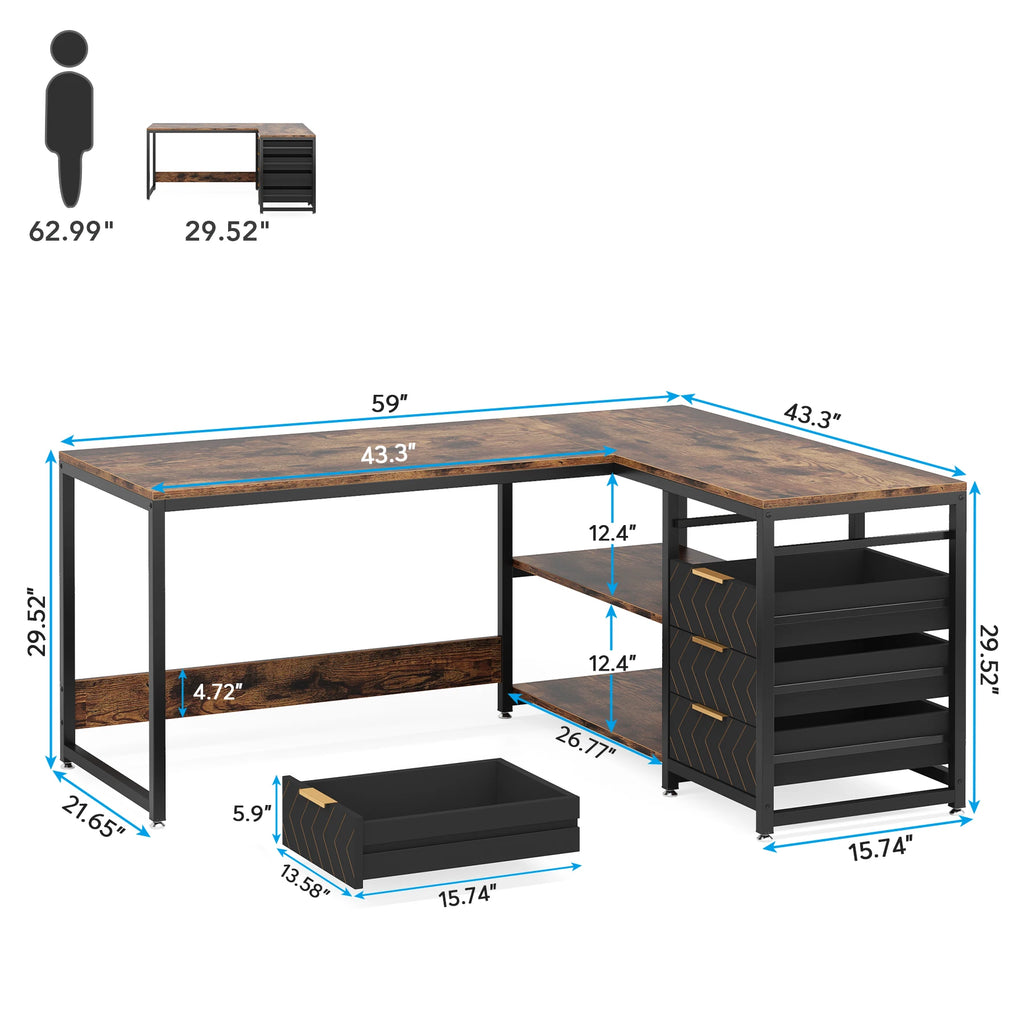 Bureau d'angle en bois avec rangement minimaliste
