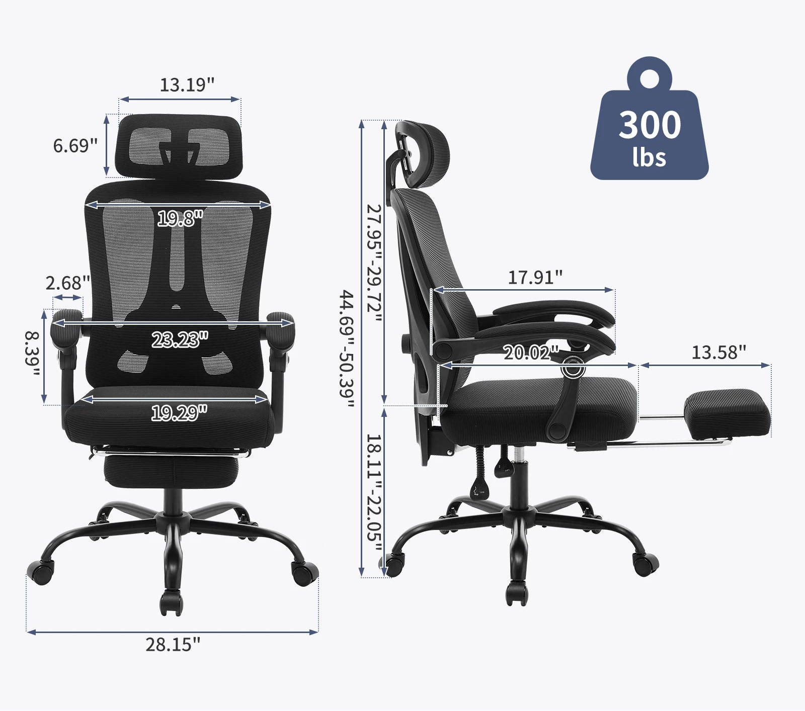 Chaise de bureau ergonomique en tissu avec dossier haut et inclinable