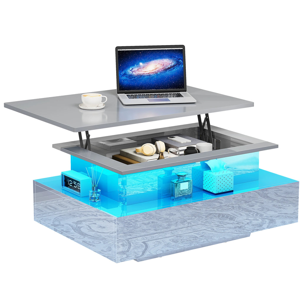 Table basse rectangulaire moderne en bois laqué avec bande LED