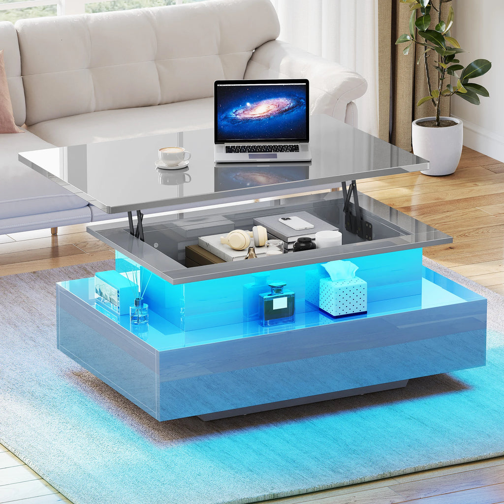 Table basse rectangulaire moderne en bois laqué avec bande LED