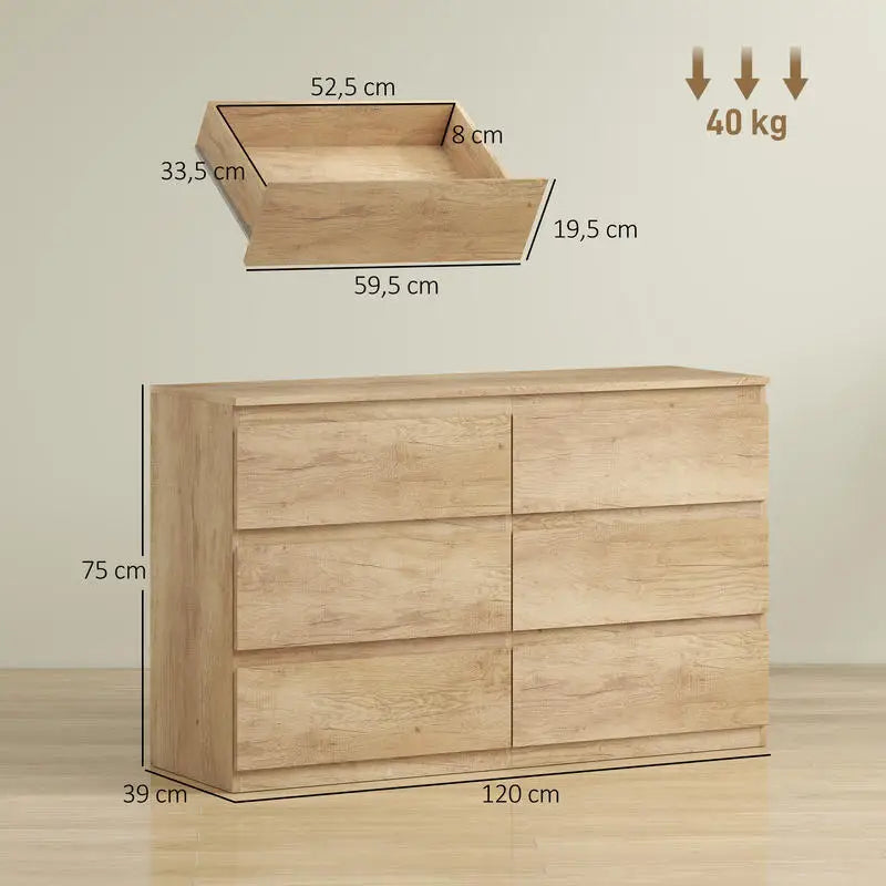 Commode a 6 tiroirs de rangement sans poignées minimaliste