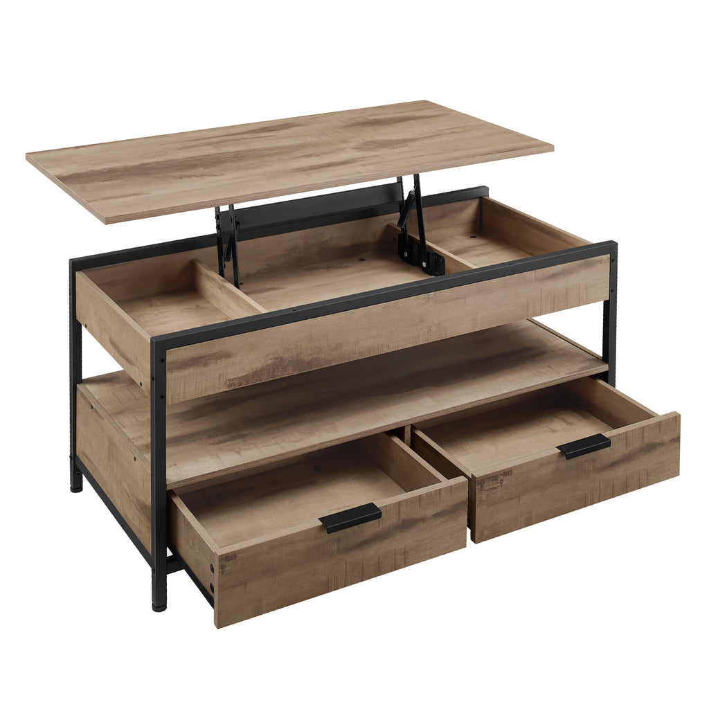 Table basse relevable en bois avec compartiment