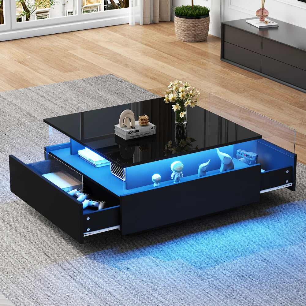 Table basse moderne en verre avec LED