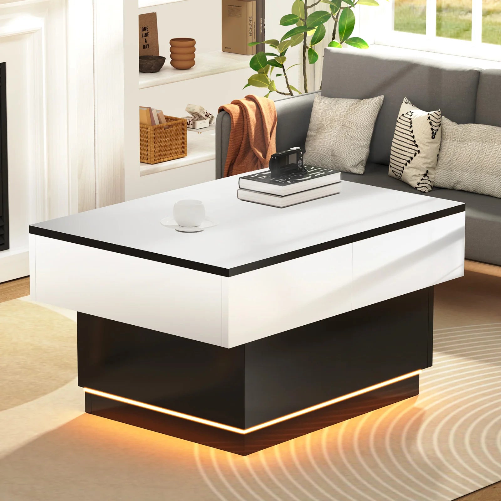 Table basse moderne noir et blanc avec LED