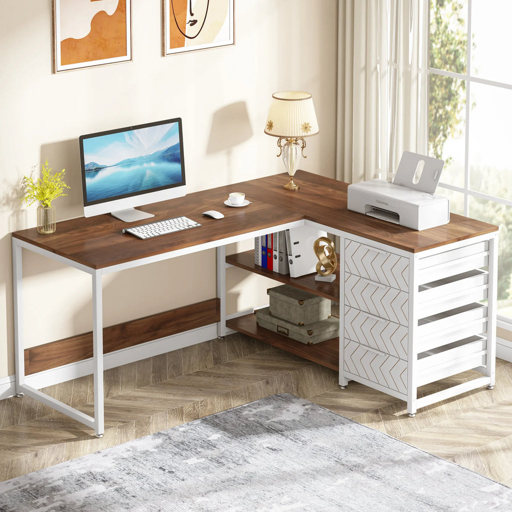 Bureau d'angle en bois avec rangement minimaliste