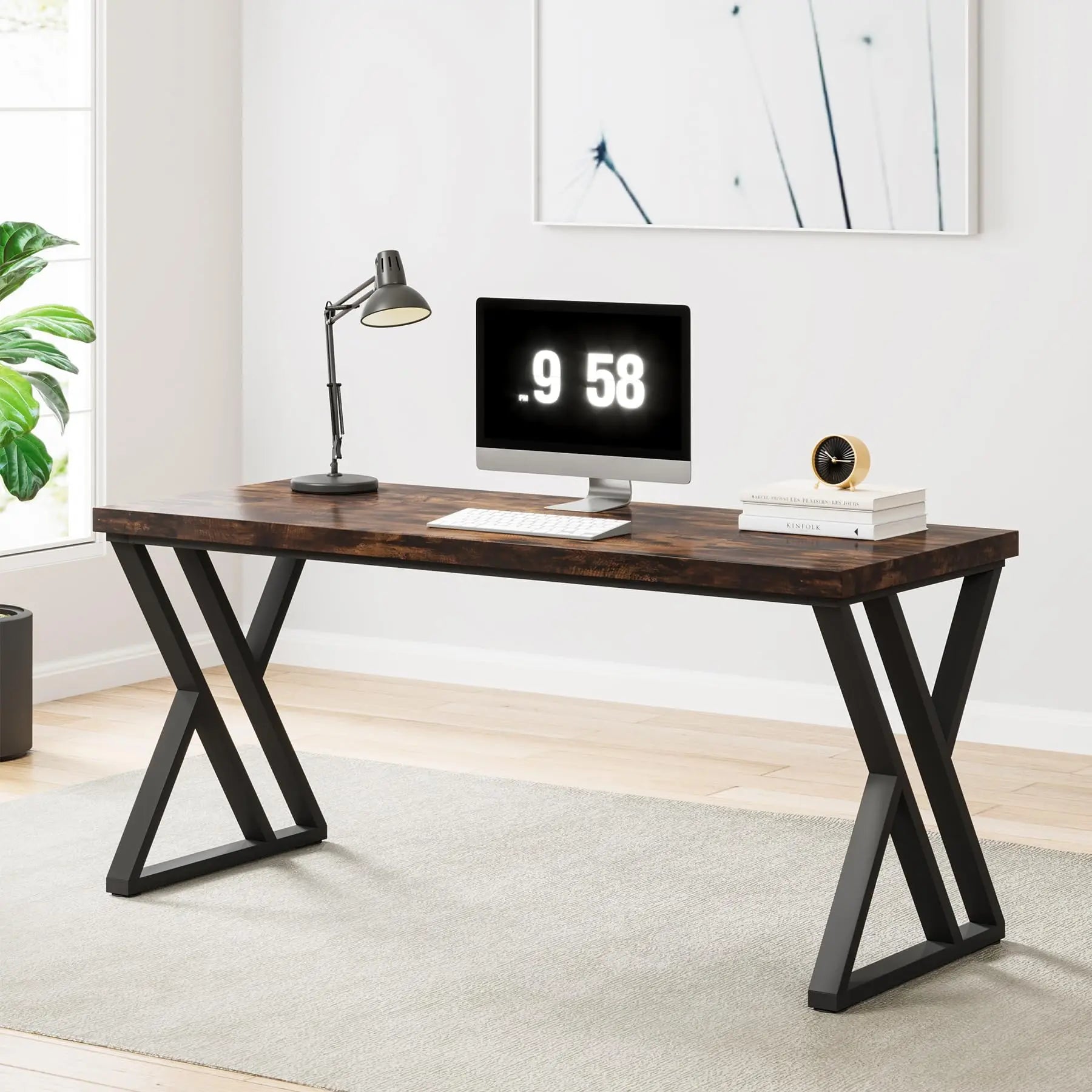 Bureau de travail minimaliste en bois et métal