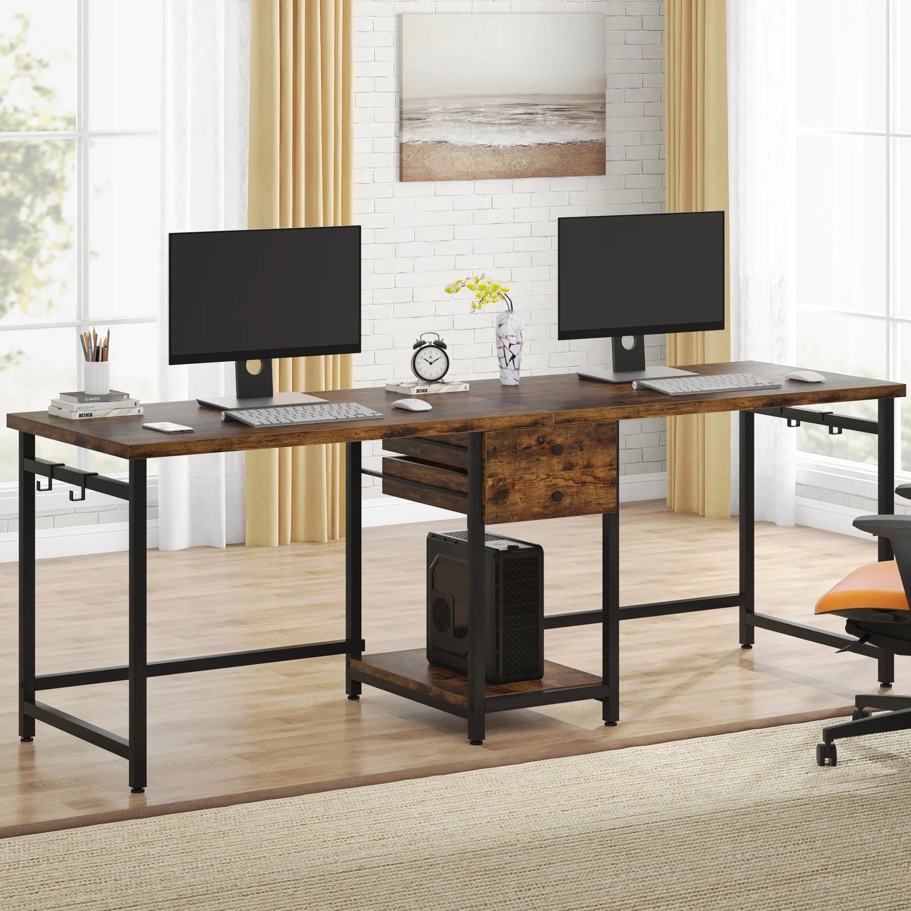 Bureau long en bois moderne