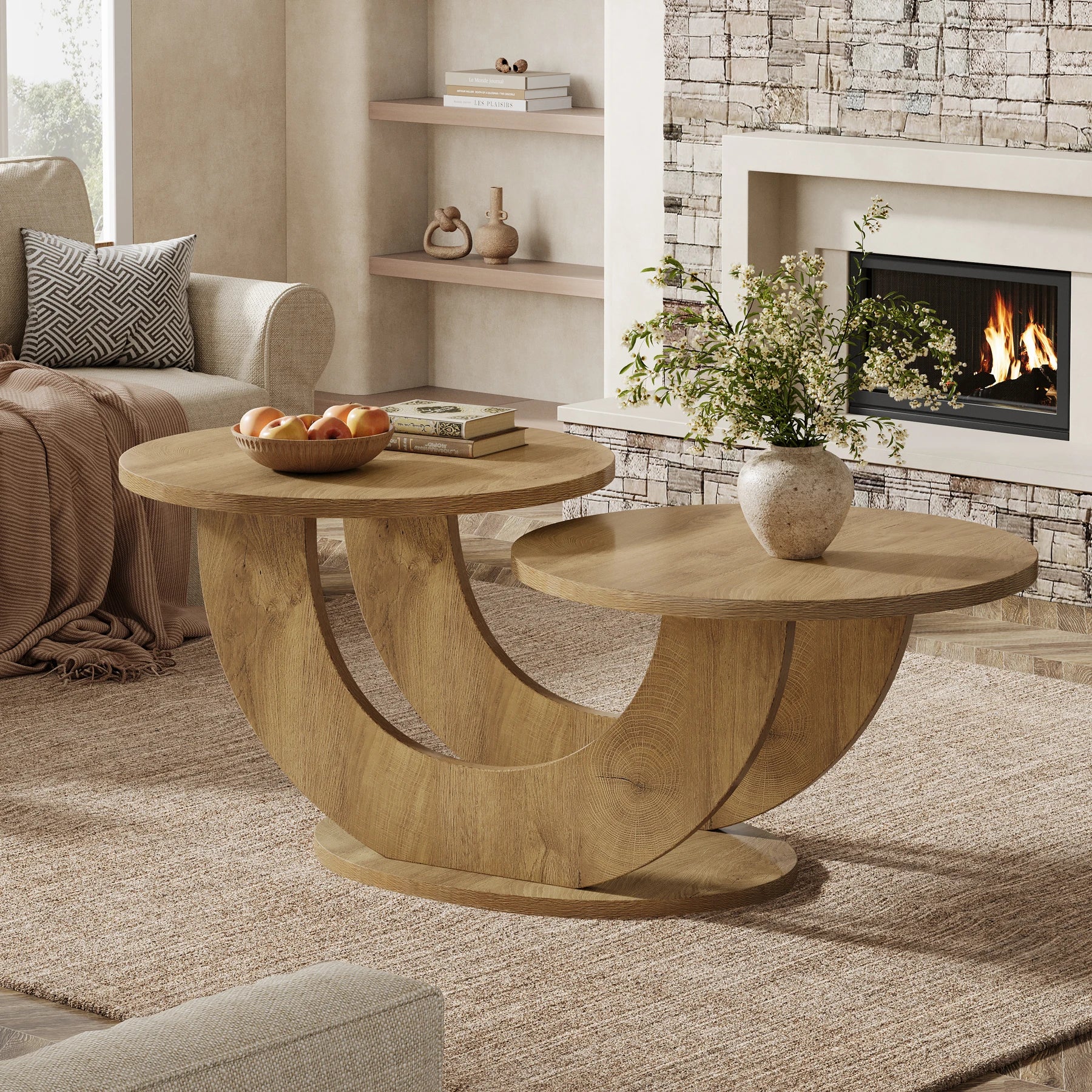 Table basse ronde rustique en bois