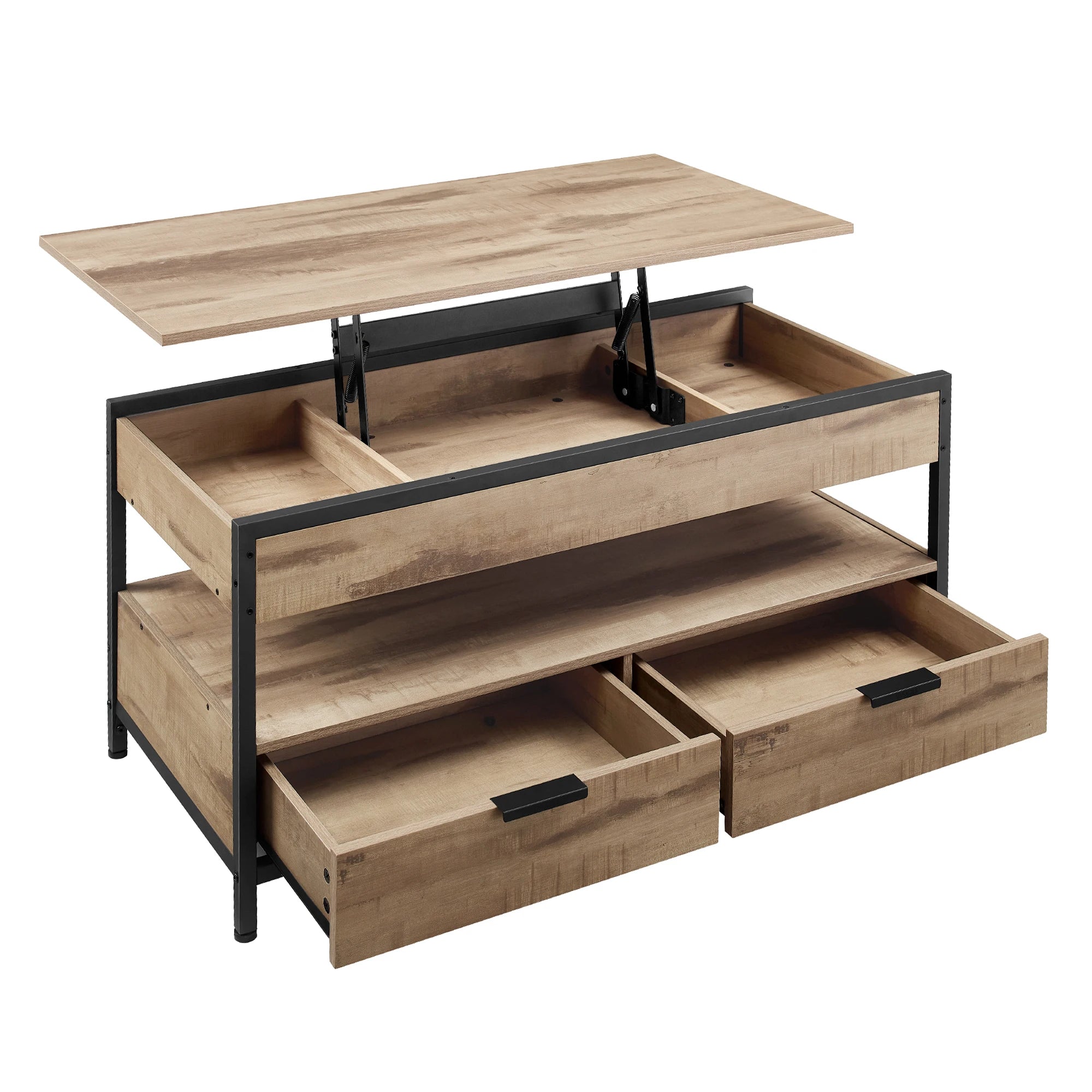 Table basse relevable en bois avec compartiment