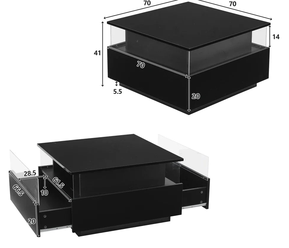 Table basse moderne en verre avec LED
