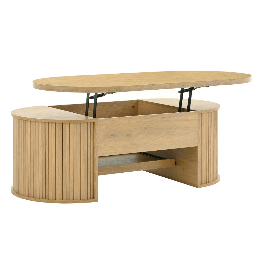Table basse relevable avec côtés en bois incurvés multifonctionnel