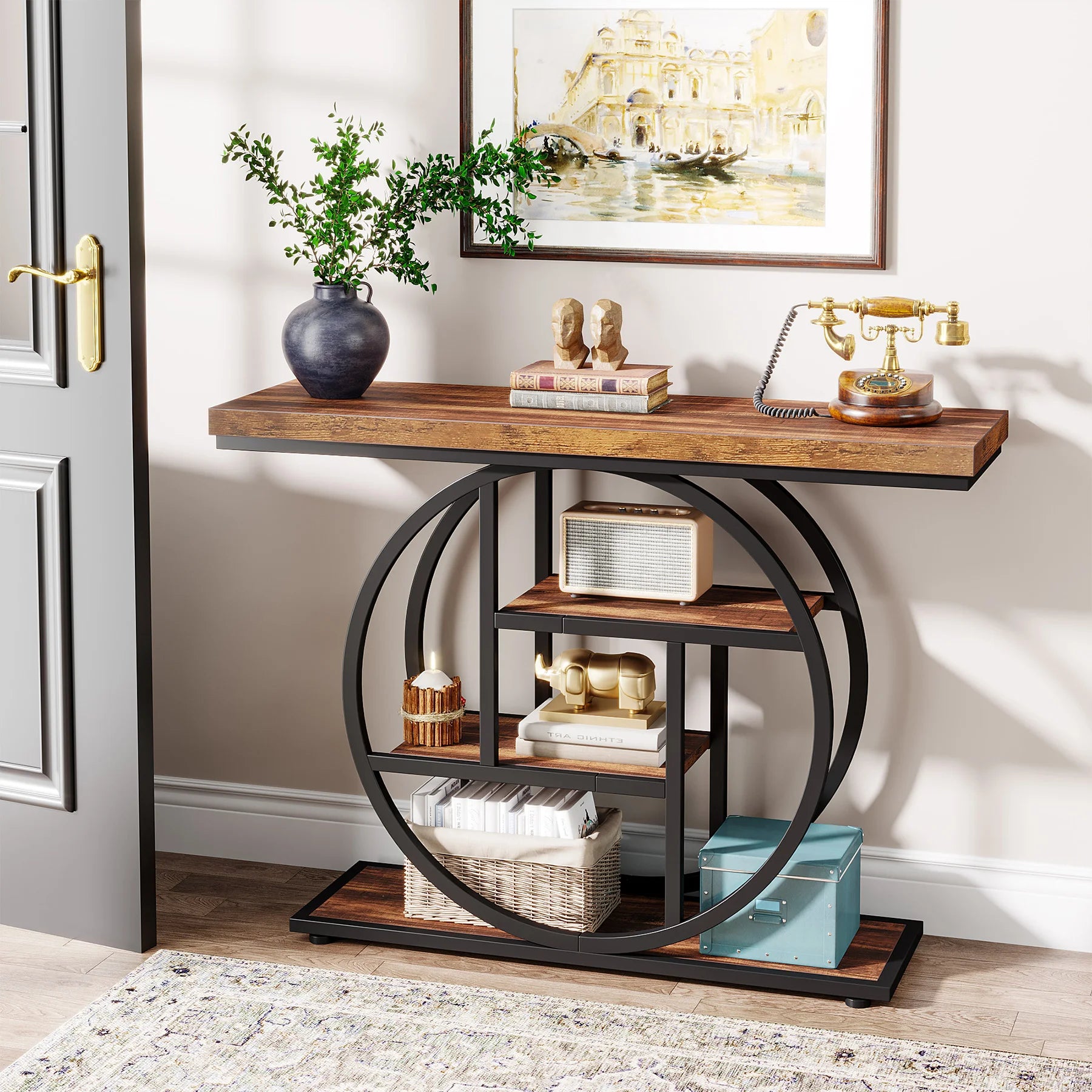 Table d'entrée moderne en bois avec étage