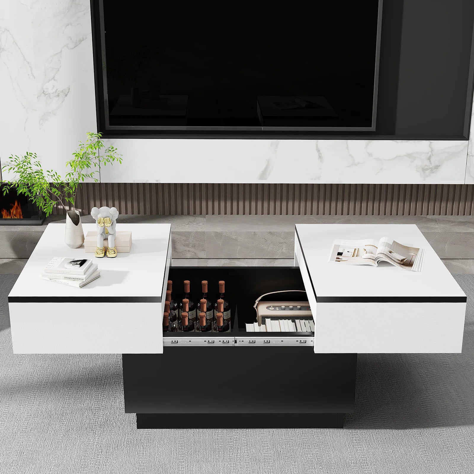 Table basse moderne noir et blanc avec LED