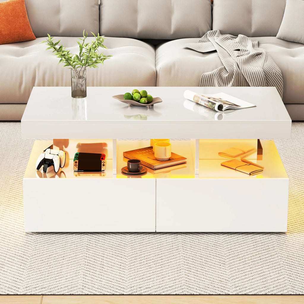 Table basse brillante avec éclairage LED