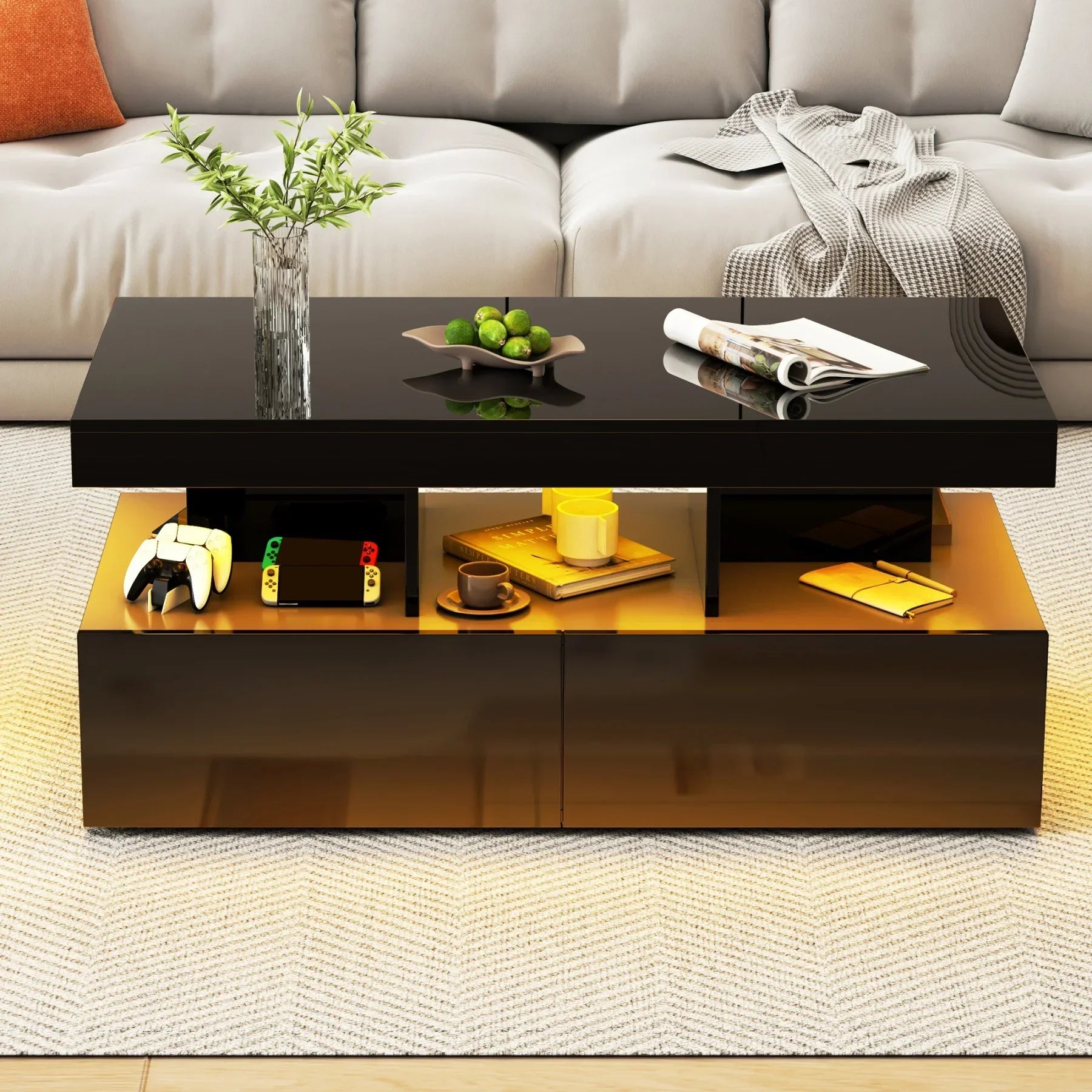 Table basse brillante avec éclairage LED