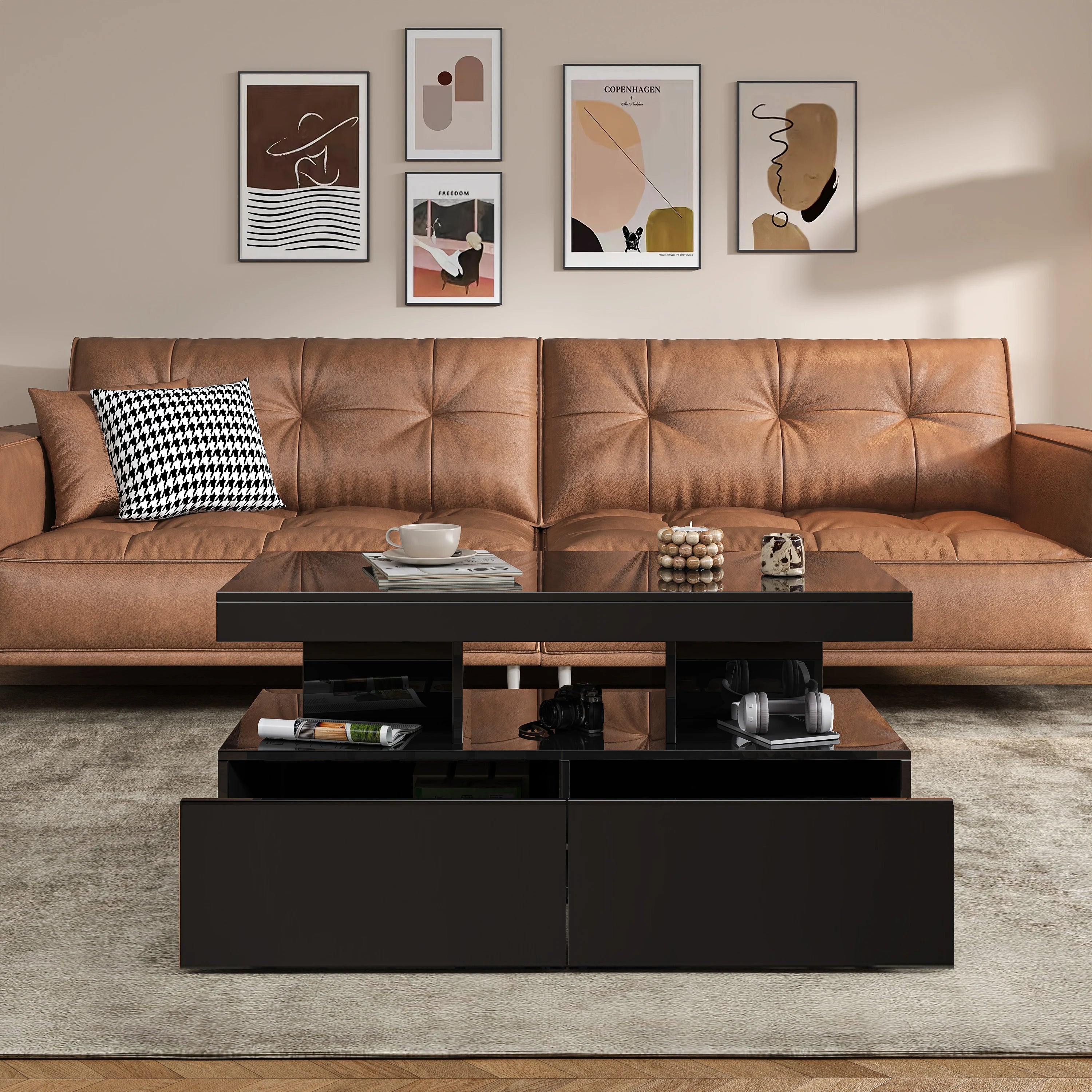 Table basse brillante avec éclairage LED