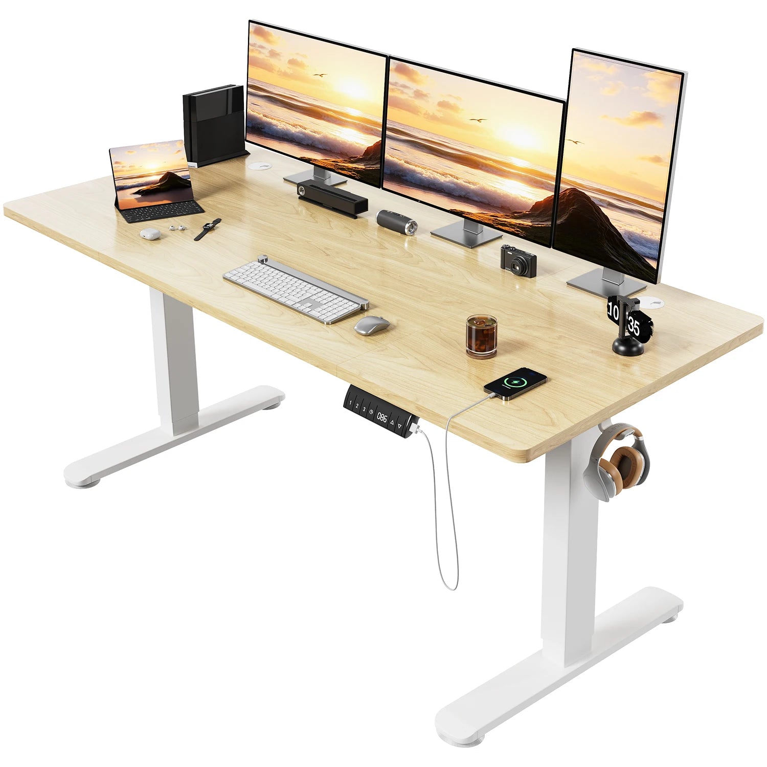 Bureau de travail en bois électrique réglable