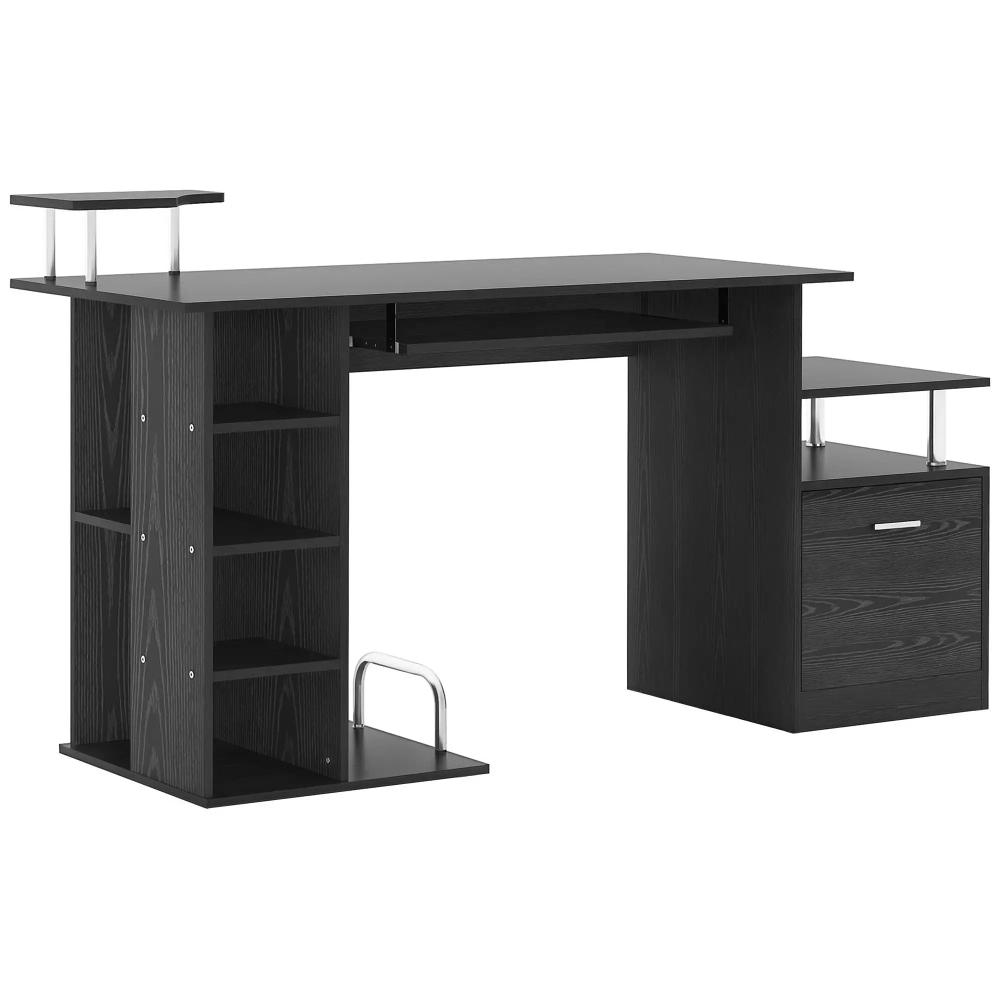 Bureau de travail noir avec rangement en bois