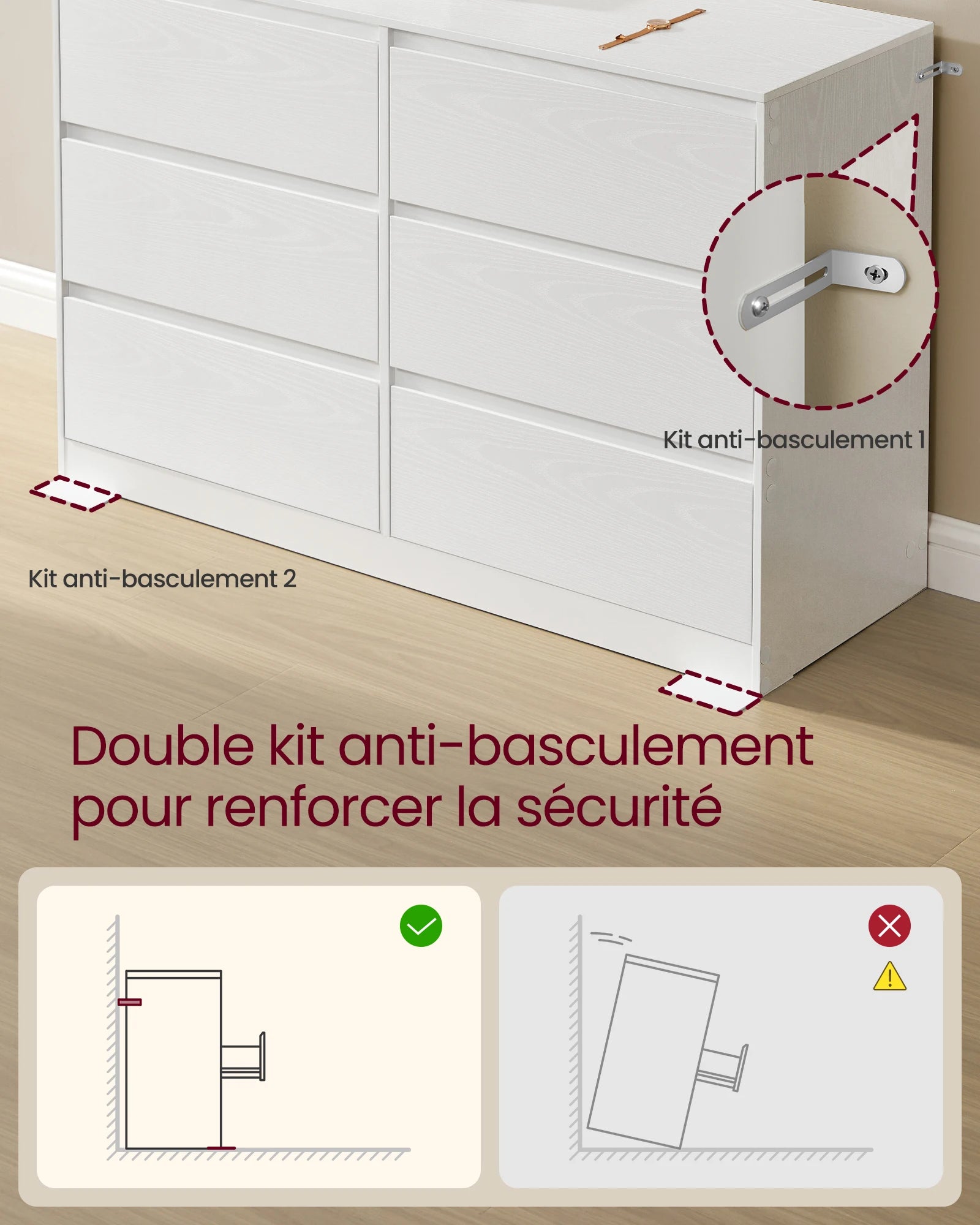 Commode a 6 tiroirs de rangement moderne