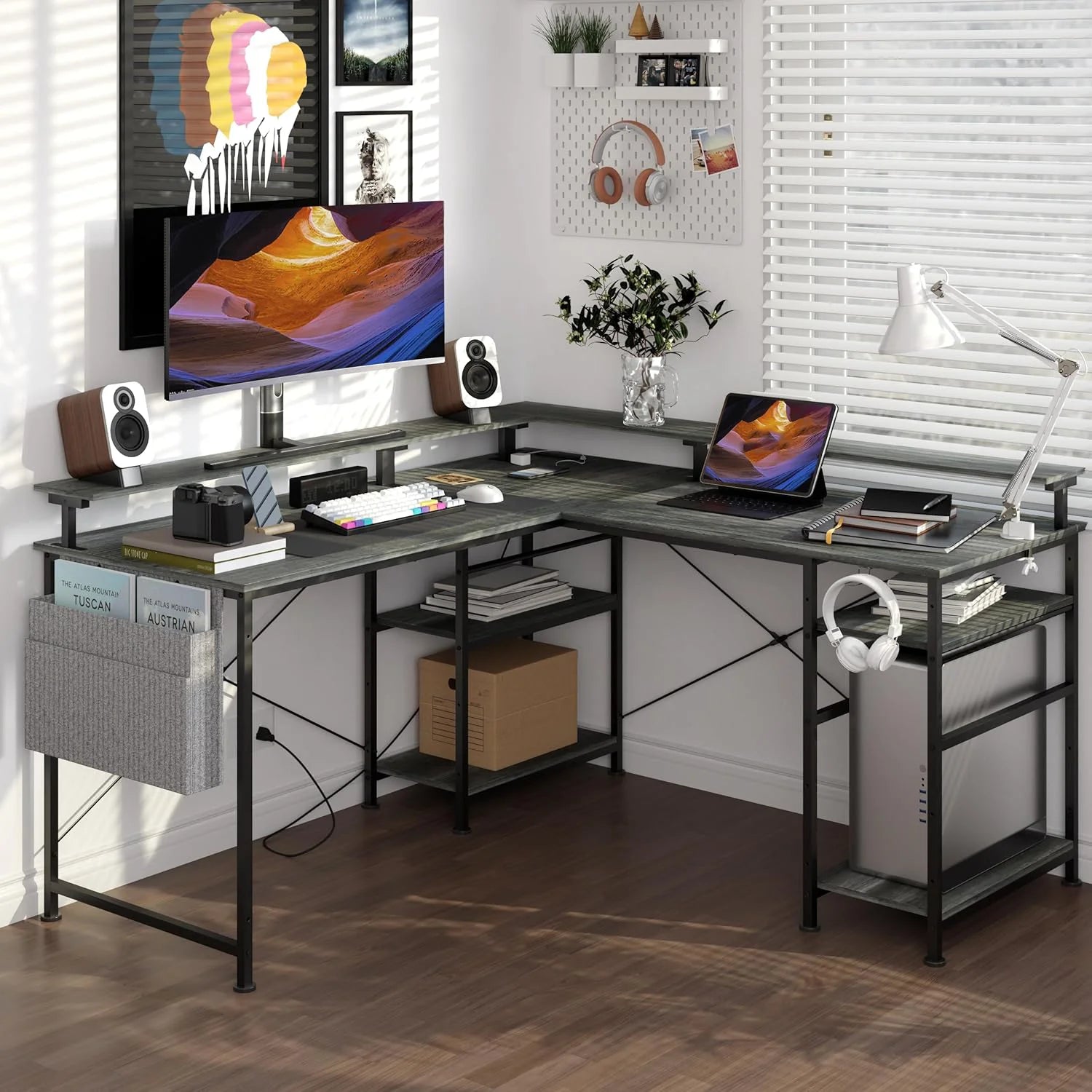 Bureau d'angle gamer en acier long