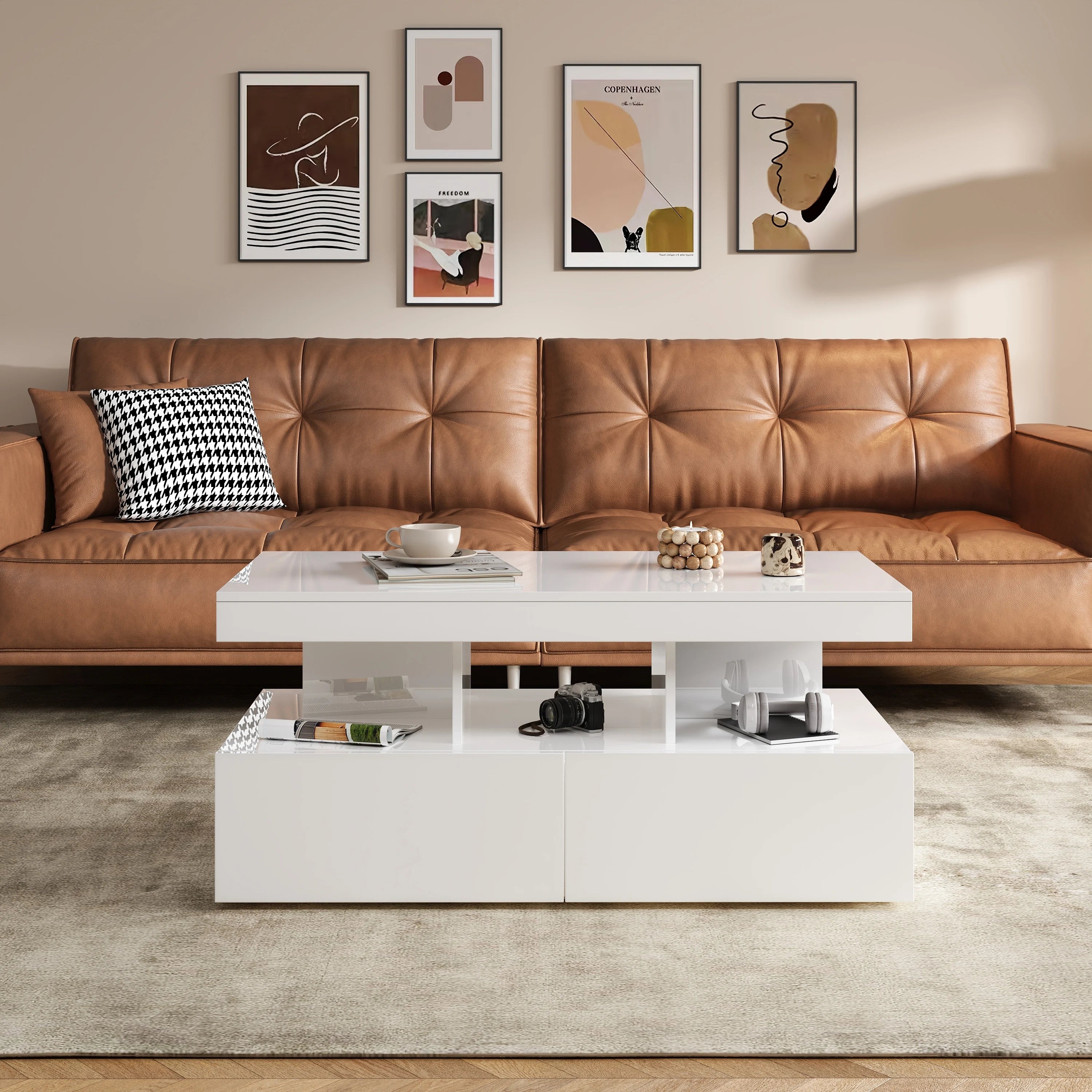 Table basse brillante avec éclairage LED