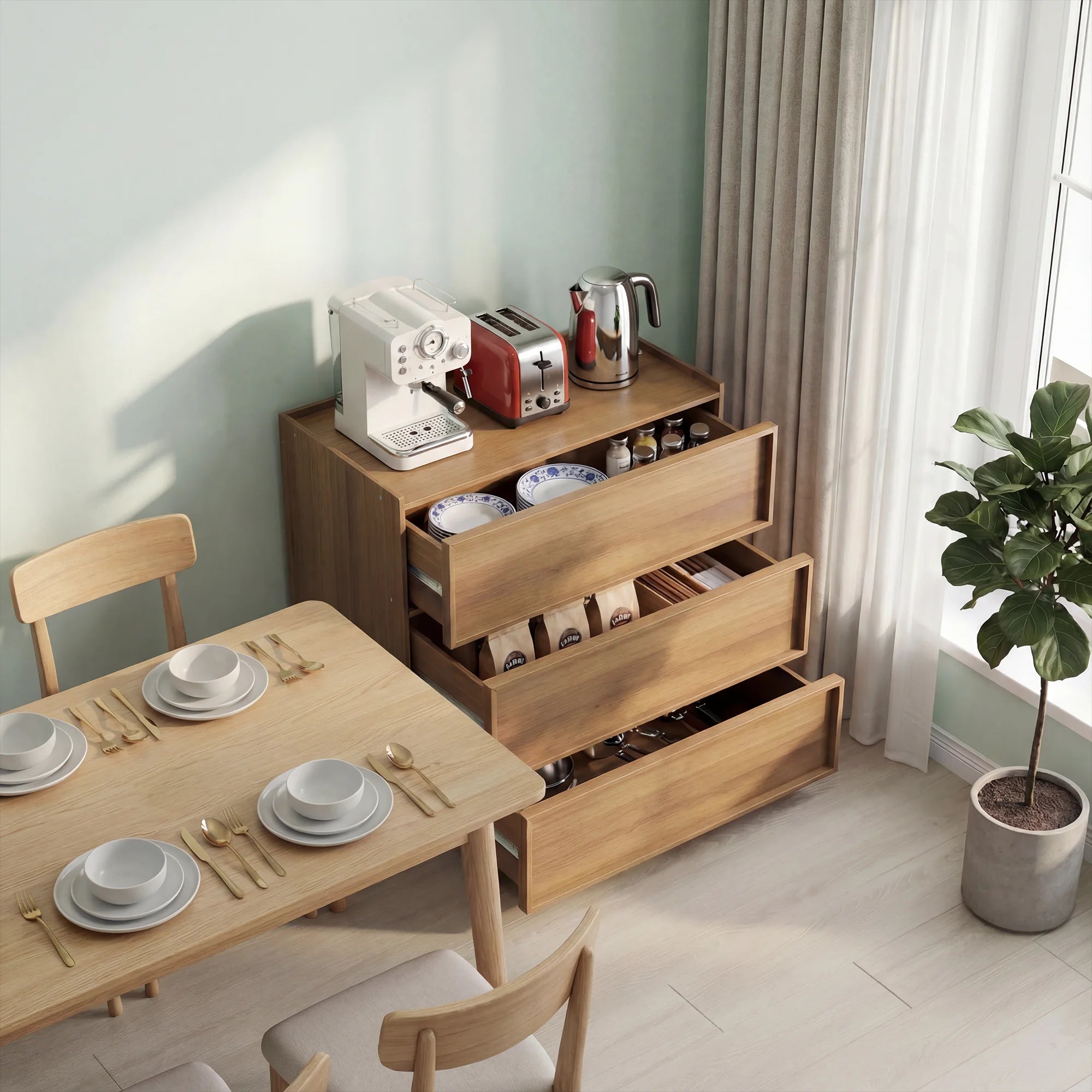 Commode minimaliste moderne à 3 tiroirs en bois