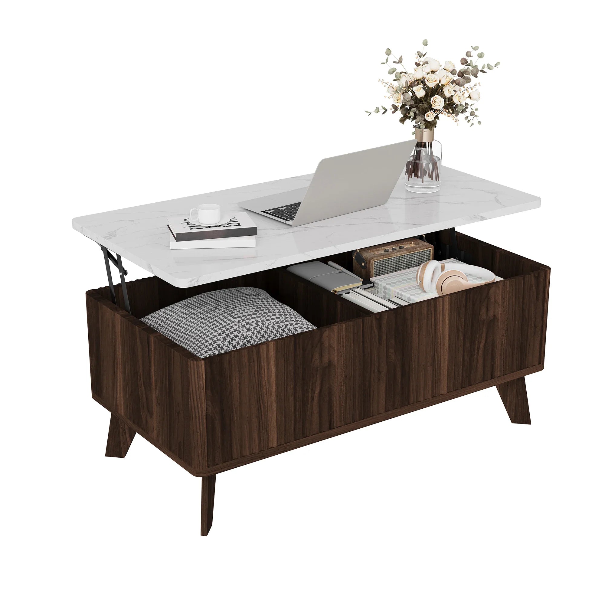 Table basse rectangulaire en bois relevable avec rangement