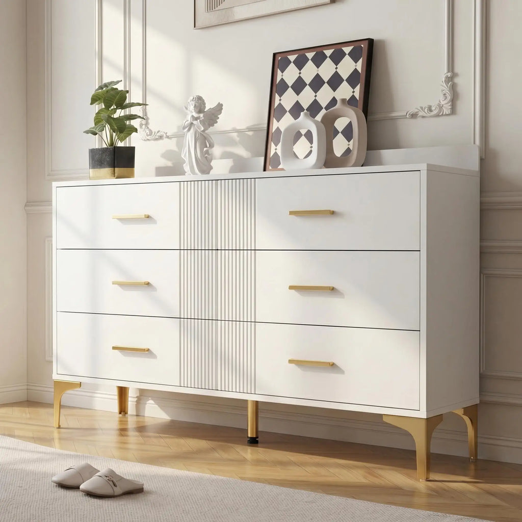 Commode à 6 tiroirs blanc en bois