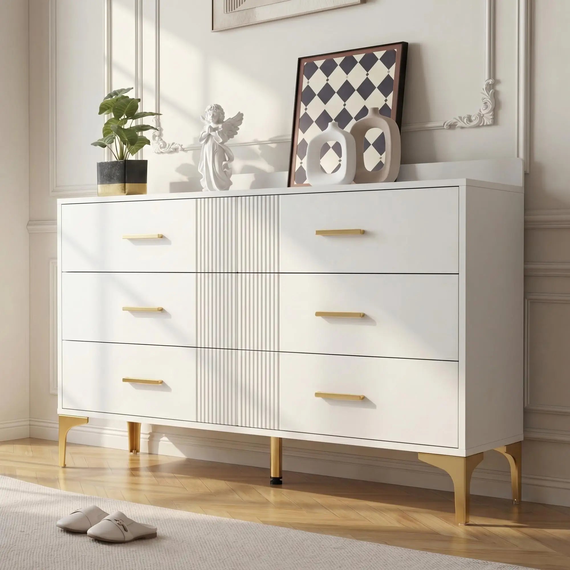 Commode à 6 tiroirs blanc en bois
