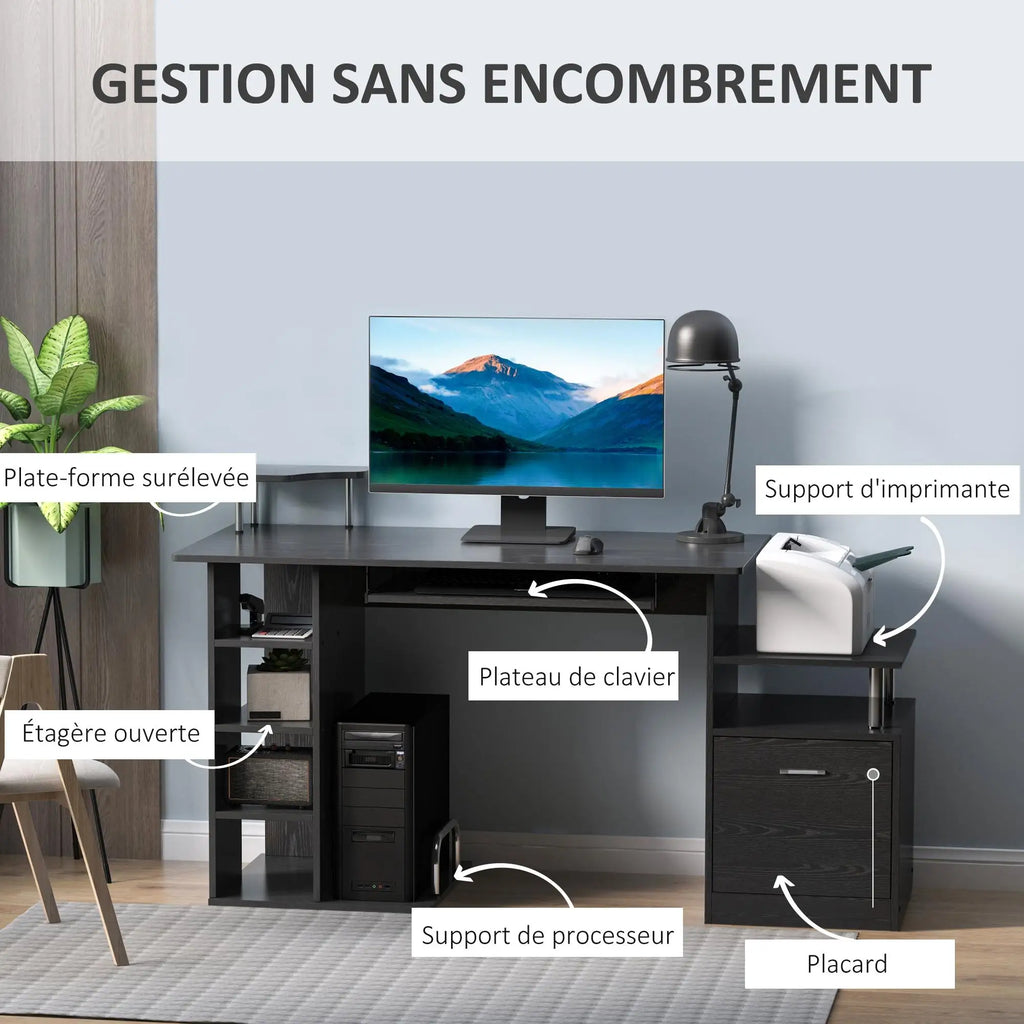 Bureau de travail noir avec rangement en bois