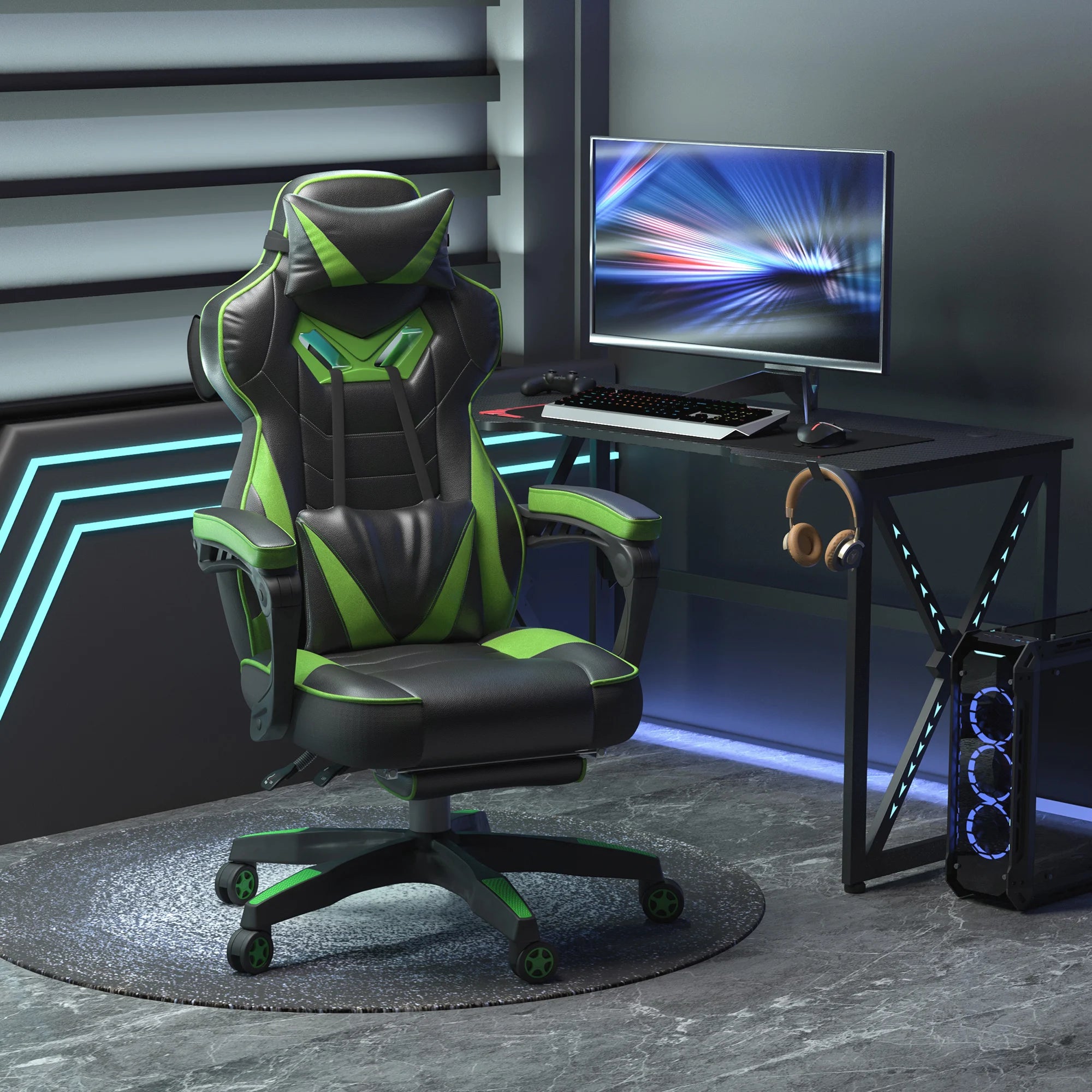 Chaise de jeu ergonomique avec dossier inclinable en cuir