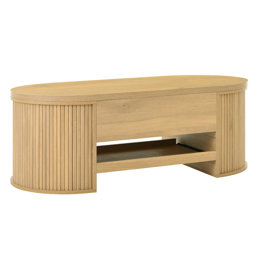 Table basse relevable avec côtés en bois incurvés multifonctionnel