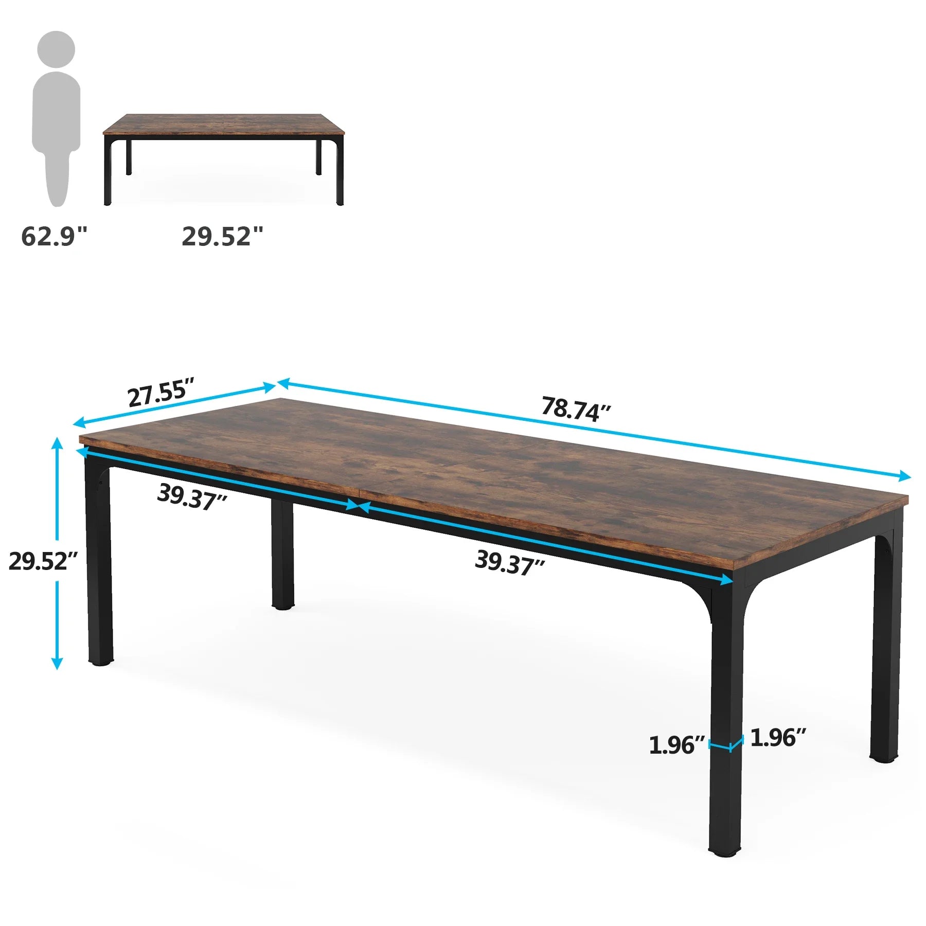 Bureau long en bois avec double espaces de travail