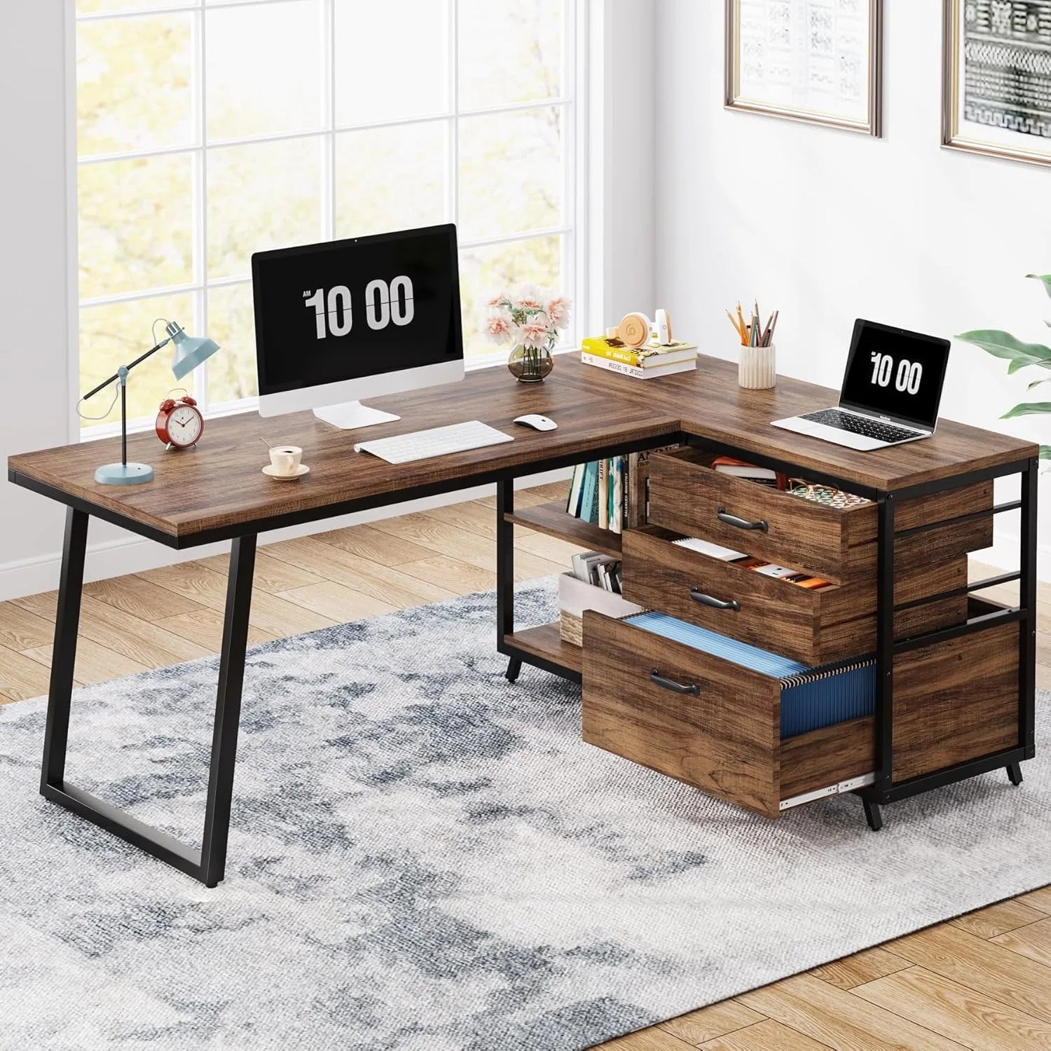 Bureau d'angle rectangulaire en bois