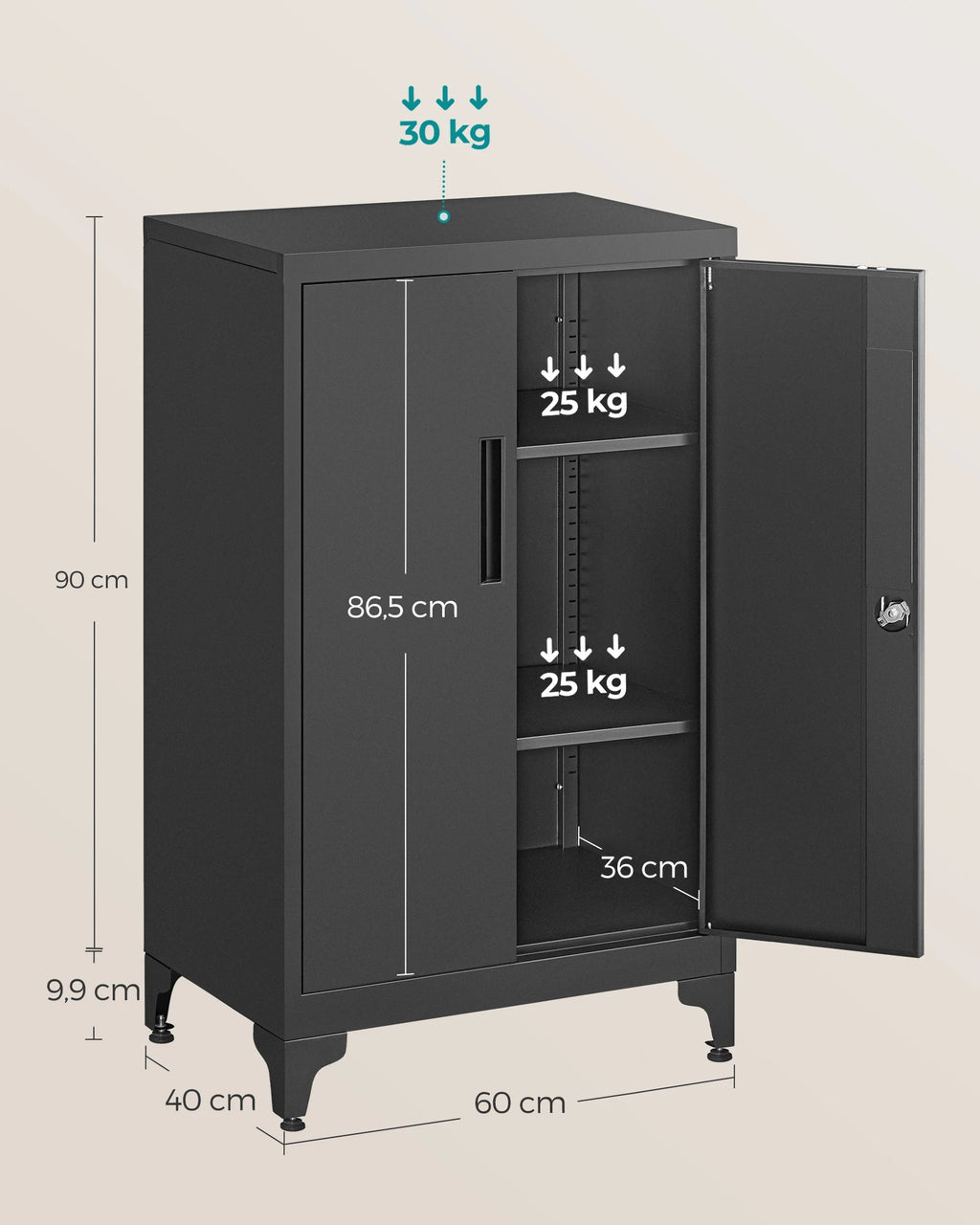 Armoire de rangement noir mat pour bureau