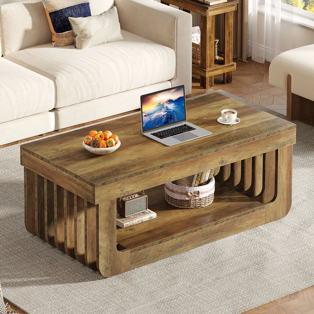 Table basse rectangulaire  en bois pour salon avec rangement