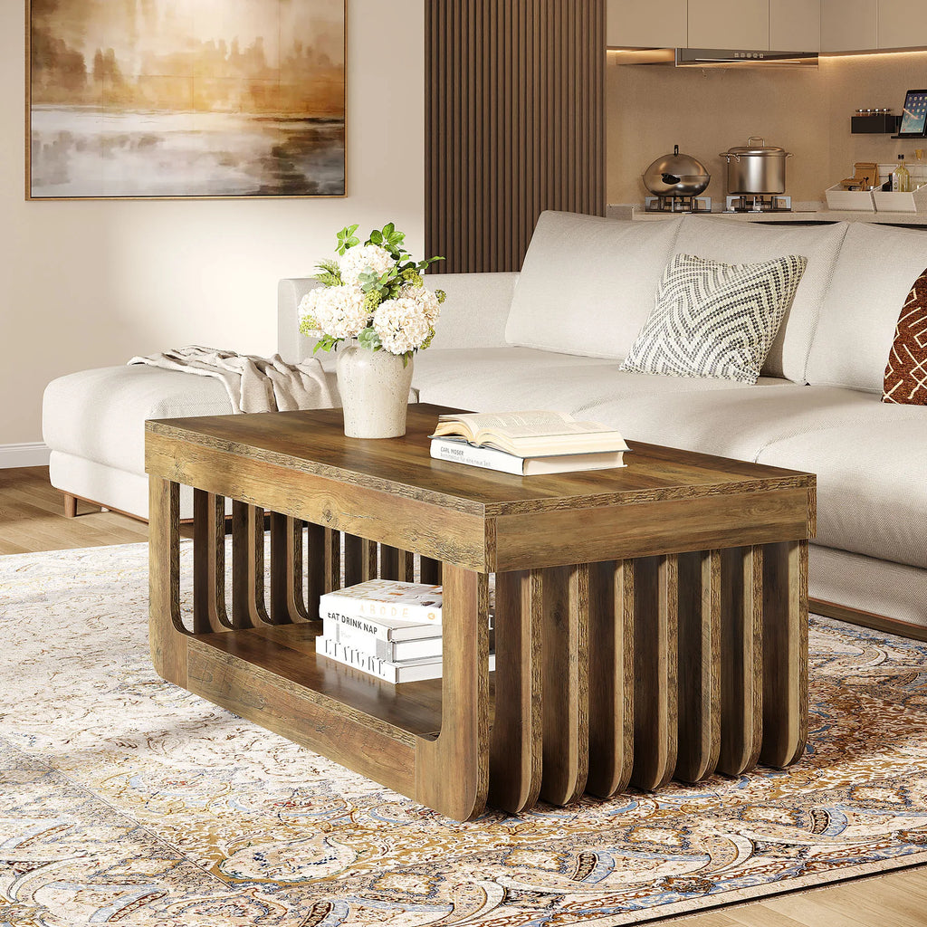 Table basse rectangulaire  en bois pour salon avec rangement