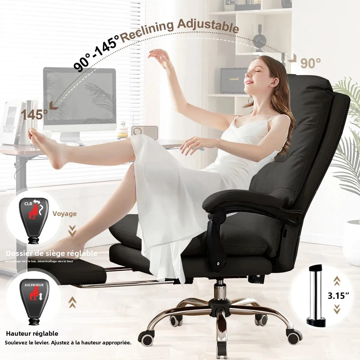 Chaise de bureau ergonomique inclinable