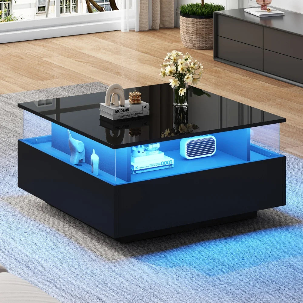 Table basse moderne en verre avec LED