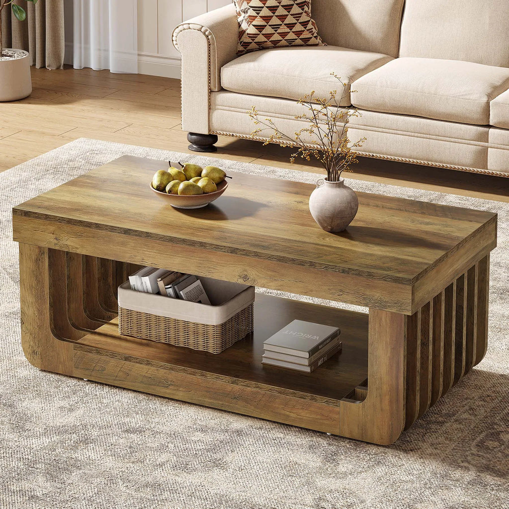 Table basse rectangulaire  en bois pour salon avec rangement