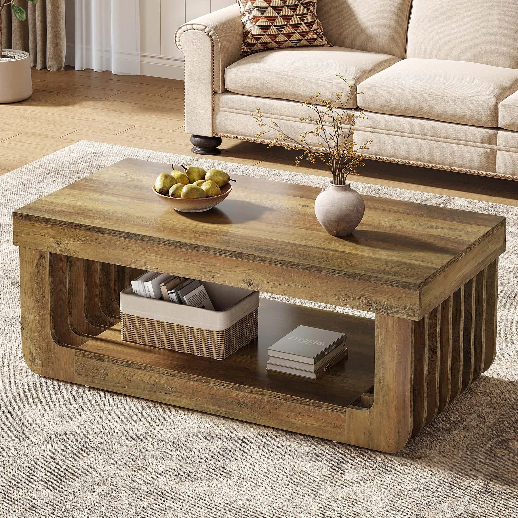 Table basse rectangulaire  en bois pour salon avec rangement
